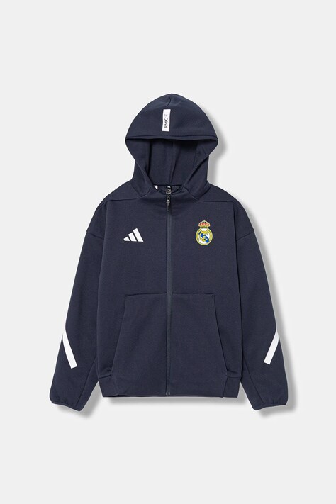 adidas Performance bluza dziecięca REAL MADRID kolor granatowy z kapturem z nadrukiem KC3737