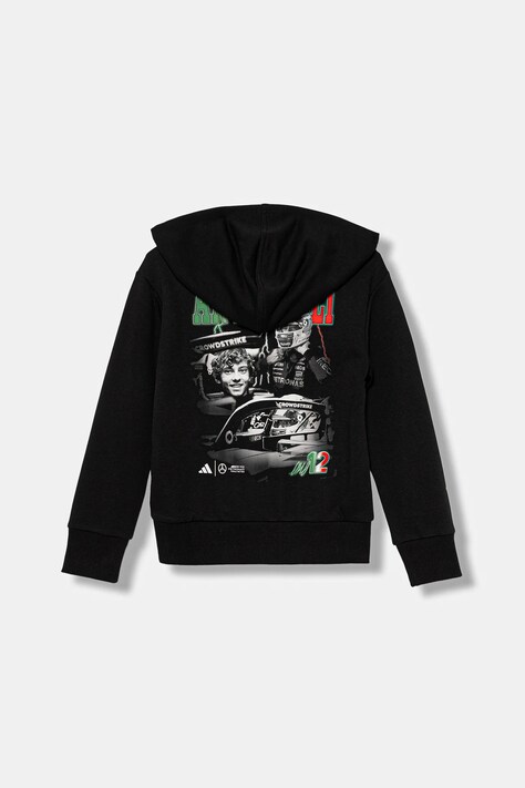 adidas Performance bluză copii MERCEDES culoarea negru, cu glugă, cu imprimeu, KD7302