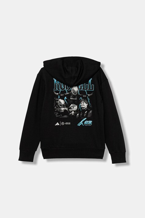 adidas Performance bluză copii MERCEDES culoarea negru, cu glugă, cu imprimeu, KD7308