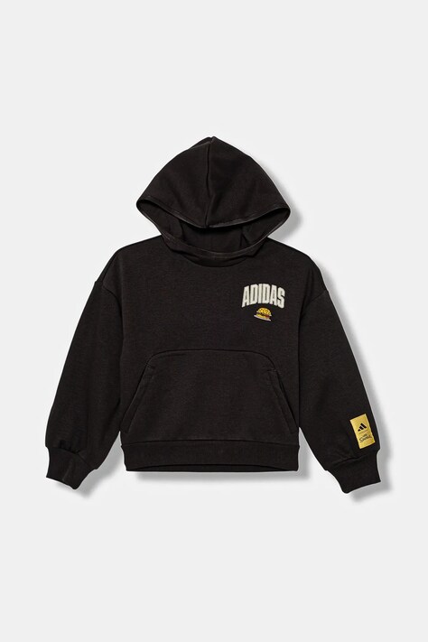 adidas bluza dziecięca kolor brązowy z kapturem z nadrukiem JL9181