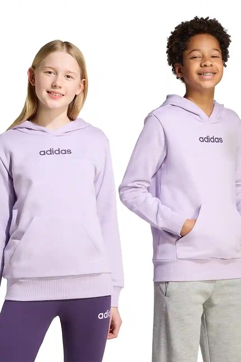 Dětská mikina adidas fialová barva, s kapucí, s potiskem, JX8759