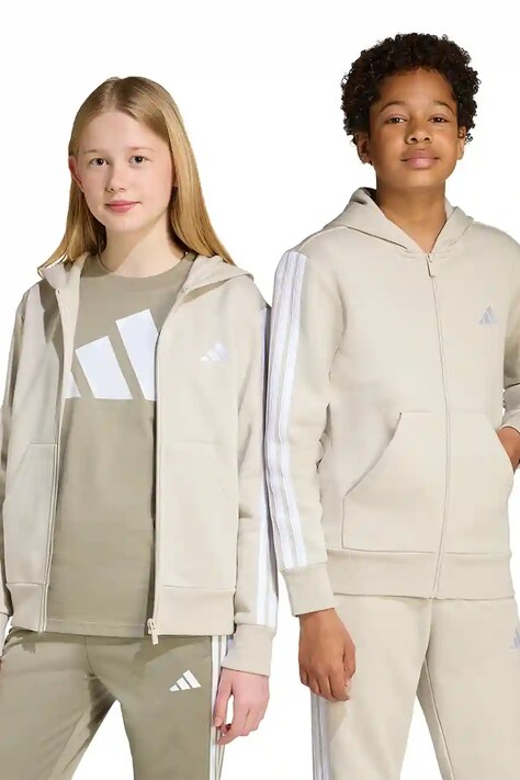 Dětská mikina adidas béžová barva, s kapucí, s aplikací, KC6048