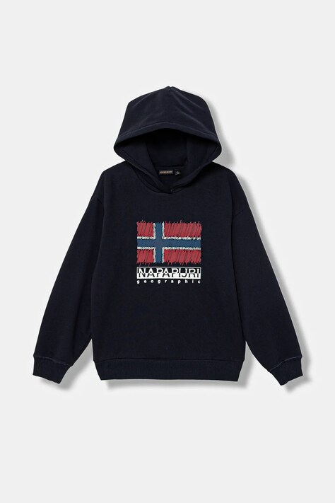 Napapijri bluza B-ADIGE kolor granatowy z kapturem z nadrukiem NP0A88ZX1761