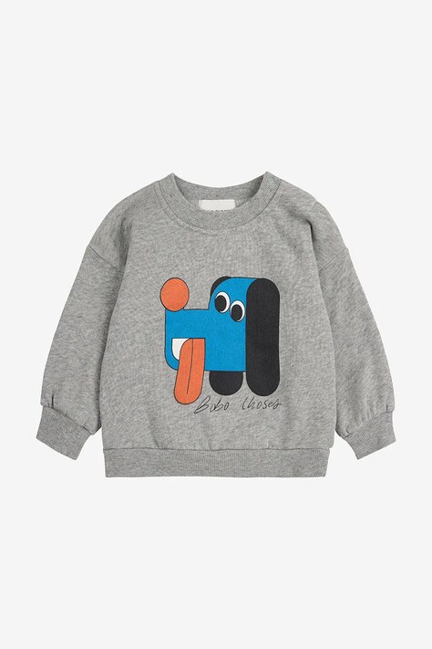 Bobo Choses hanorac de bumbac pentru bebeluși Doggy Mate culoarea gri, cu imprimeu, 225AB049