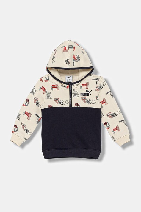 Puma bluza dziecięca LITTLE RUNNERS Half-Zip Hoodie PS kolor beżowy z kapturem wzorzysta 688478