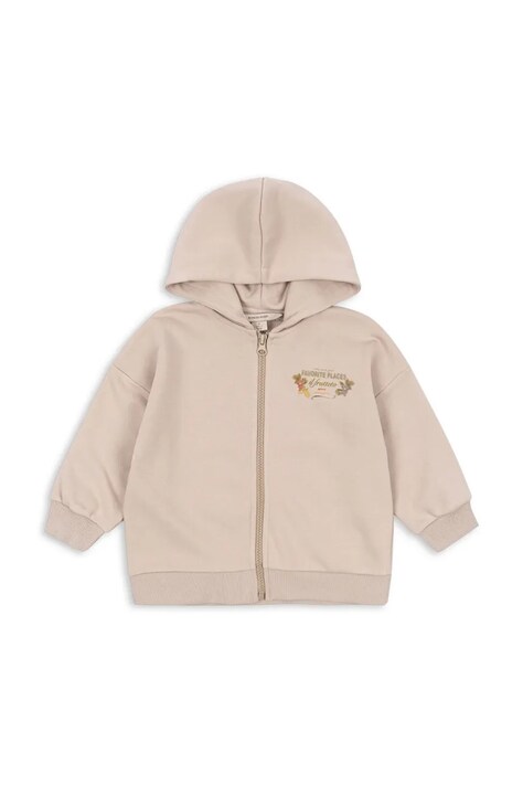 Konges Sløjd bluza dziecięca z bawełną LOU SWEAT ZIP HOOD OCS kolor beżowy z kapturem melanżowa KS103865