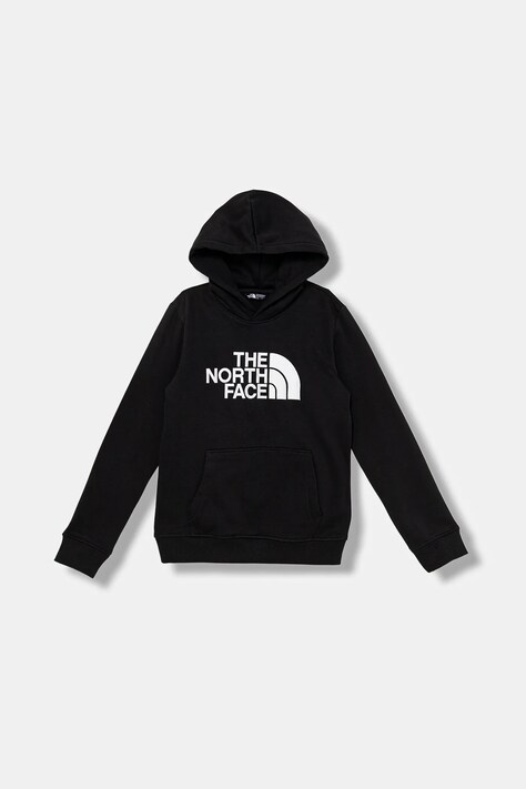 The North Face bluză copii TEEN DREW PEAK PULLOVER HOODIE culoarea negru, cu glugă, cu imprimeu, NF0A8EHHJK31
