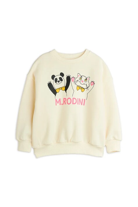 Mini Rodini bluza bawełniana dziecięca Panda & cat kolor beżowy z nadrukiem 25720136