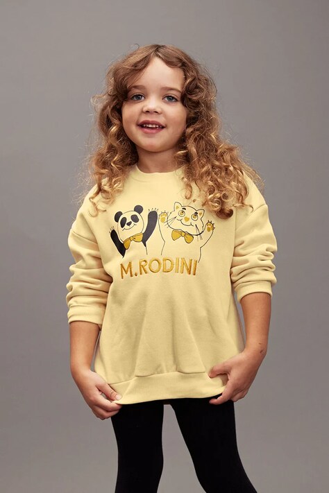 Mini Rodini bluza bawełniana dziecięca Panda & cat kolor żółty z nadrukiem 25720136