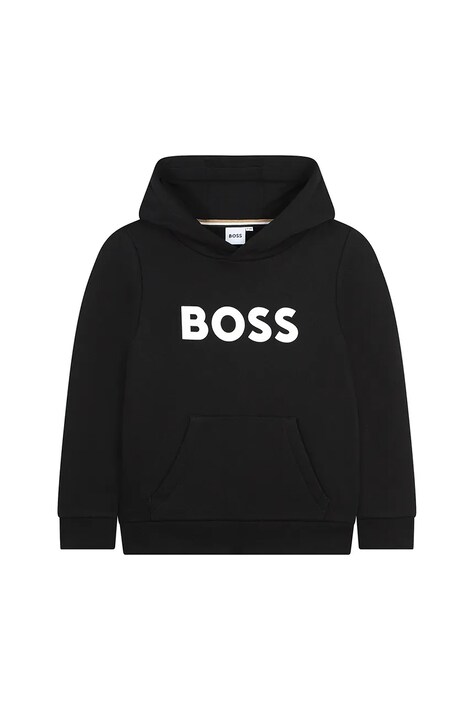 BOSS bluza dziecięca kolor czarny z kapturem z nadrukiem J52351
