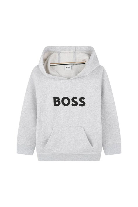 BOSS bluza dziecięca kolor szary z kapturem z nadrukiem J52351