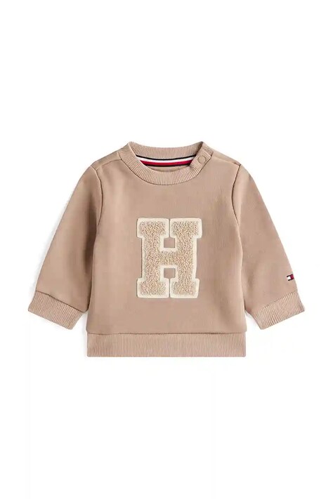 Tommy Hilfiger bluza niemowlęca z bawełną kolor brązowy z aplikacją KN0KN02071