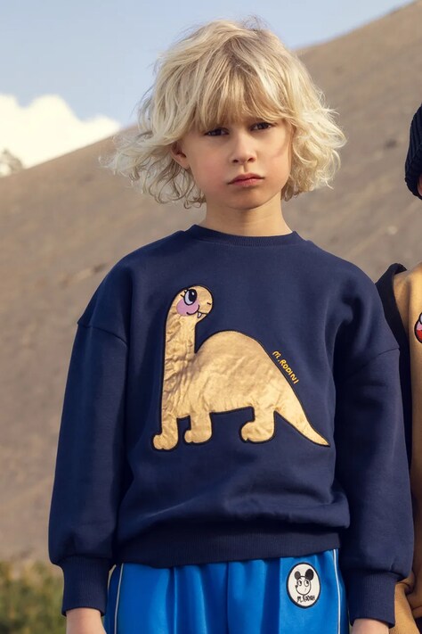 Mini Rodini bluza bawełniana dziecięca Dino kolor granatowy z nadrukiem 25720116