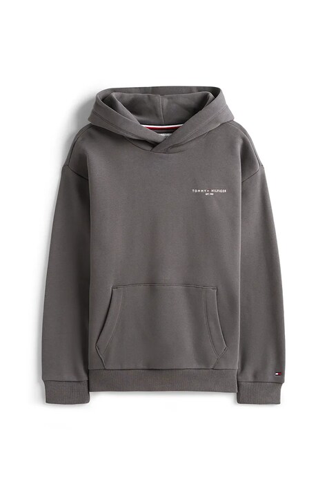 Детски суичър Tommy Hilfiger в черно с качулка с изчистен дизайн KS0KS00660