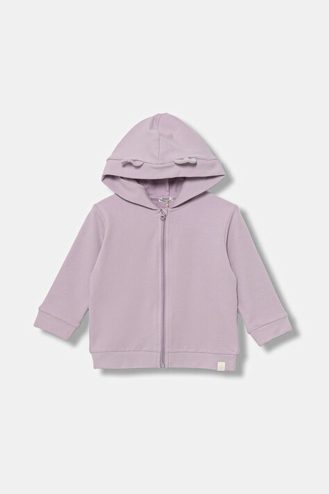 United Colors of Benetton bluza niemowlęca kolor fioletowy z kapturem gładka 3MDSA501M