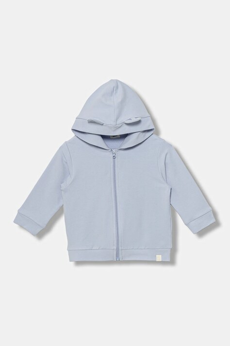 United Colors of Benetton bluza niemowlęca kolor niebieski z kapturem gładka 3MDSA501M