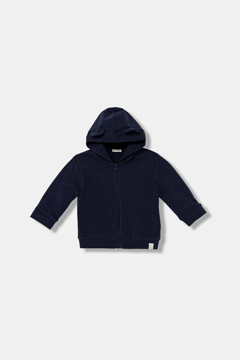 United Colors of Benetton bluză bebe culoarea bleumarin, cu glugă, uni, 3MDSA501M