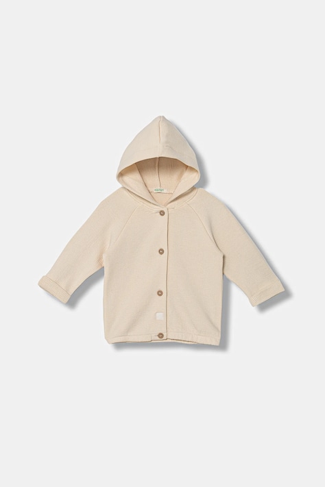 Бавовняна кофта для немовлят United Colors of Benetton колір бежевий з капюшоном однотонна 3ITEA501N