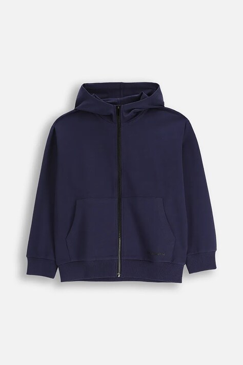 Coccodrillo bluza bawełniana dziecięca kolor granatowy z kapturem z nadrukiem EVERYDAY BOY A