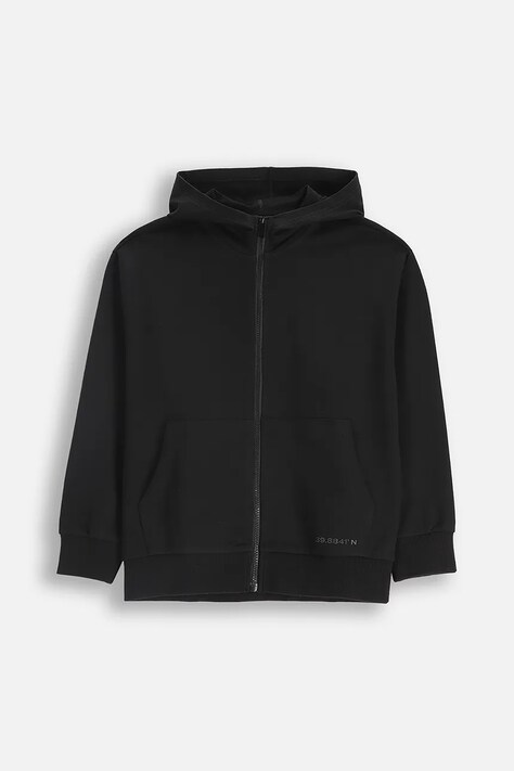 Coccodrillo bluza bawełniana dziecięca kolor czarny z kapturem z nadrukiem EVERYDAY BOY A