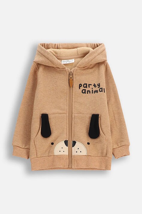 Coccodrillo bluza niemowlęca kolor brązowy z kapturem z aplikacją BUDDIES BOY NEWBORN
