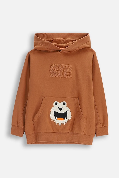 Detská bavlnená mikina Coccodrillo hnedá farba, s kapucňou, s potlačou, YETI BOY KIDS