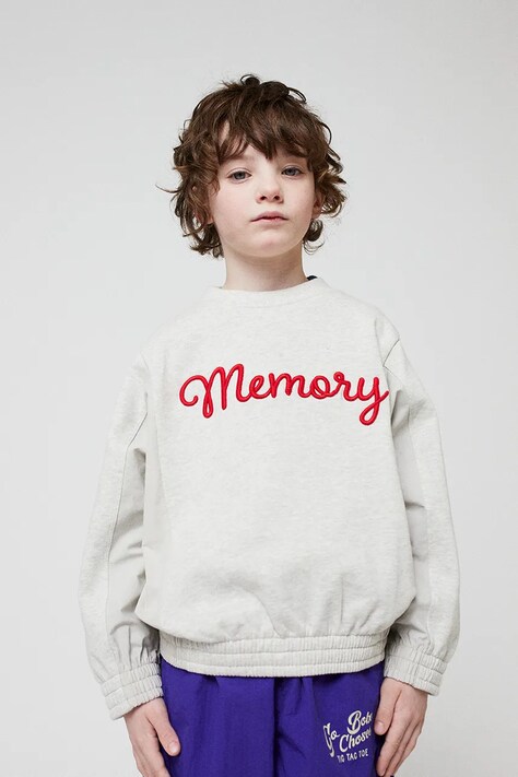 Bobo Choses bluza bawełniana dziecięca Memory kolor szary z aplikacją 225BC005