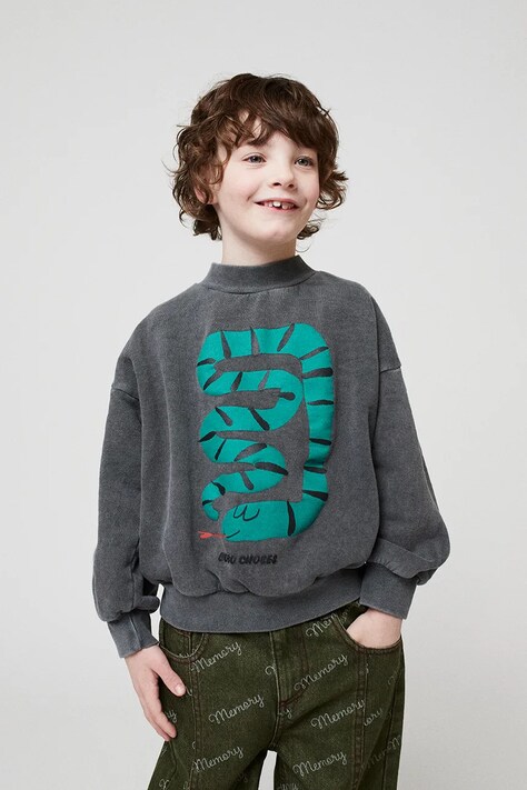 Bobo Choses hanorac de bumbac pentru copii Snake culoarea gri, cu imprimeu, 225BC006