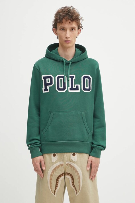 Polo Ralph Lauren bluza Pohoodm2 Long Sleeve męska kolor zielony z kapturem z aplikacją 710972664