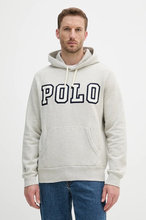 Mikina Polo Ralph Lauren Pohoodm2 Long Sleeve šedá farba, s kapucňou, s nášivkou, 710972664
