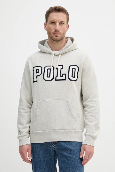 Polo Ralph Lauren bluza Pohoodm2 Long Sleeve męska kolor szary z kapturem z aplikacją 710972664