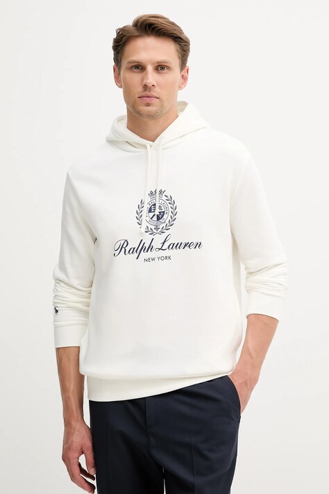 Polo Ralph Lauren bluză culoarea alb, cu glugă, uni, 710978033