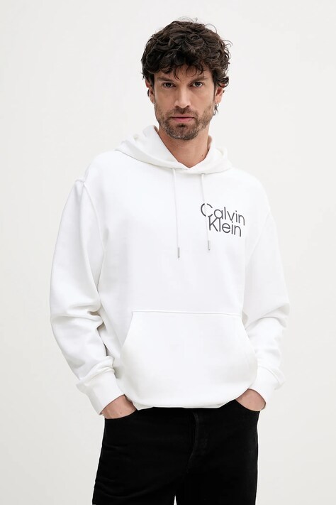 Calvin Klein bluza męska kolor biały z kapturem z nadrukiem LV04RC288G