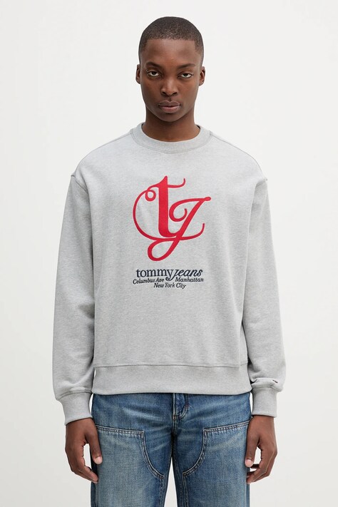 Βαμβακερή μπλούζα Tommy Jeans χρώμα: γκρι, DM0DM21614