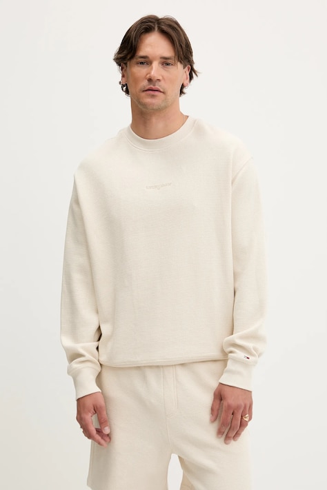 Tommy Jeans pamut melegítőfelső bézs, sima, DM0DM21622