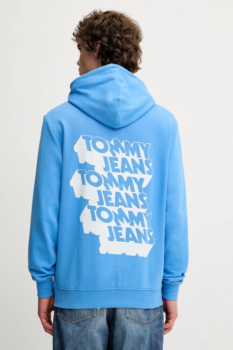 Βαμβακερή μπλούζα Tommy Jeans χρώμα: μπλε, με κουκούλα, DM0DM21625