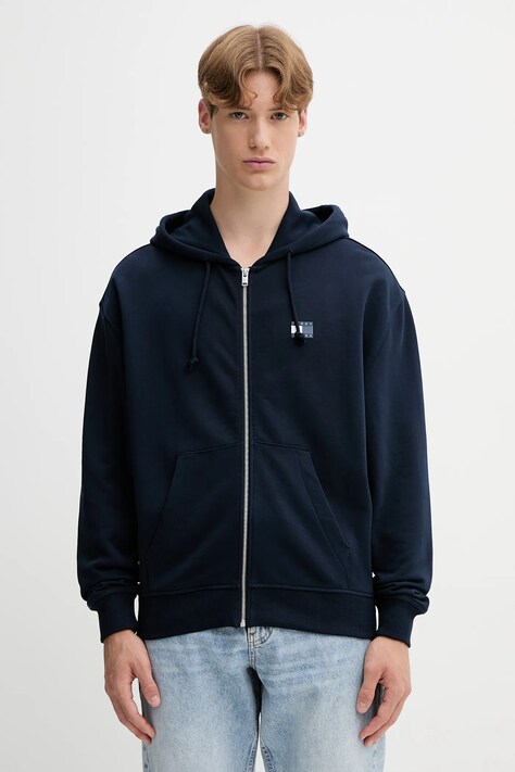 Βαμβακερή μπλούζα Tommy Jeans χρώμα: ναυτικό μπλε, με κουκούλα, DM0DM21626