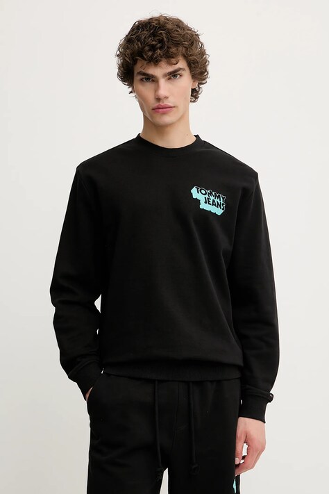 Βαμβακερή μπλούζα Tommy Jeans χρώμα: μαύρο, DM0DM21640