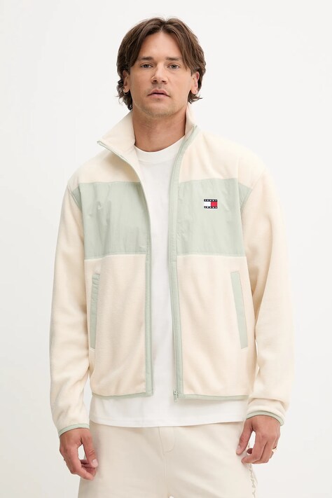 Tommy Jeans hanorac fleece culoarea bej, cu imprimeu, DM0DM21906
