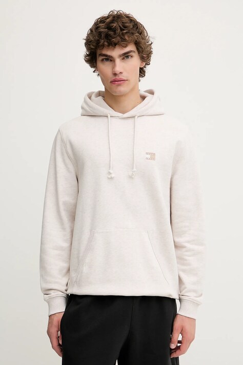 Tommy Jeans hanorac de bumbac culoarea bej, cu glugă, melanj, DM0DM21922