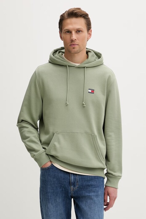 Tommy Jeans bluza z kapturem męska bawełniana zielona DM0DM21922