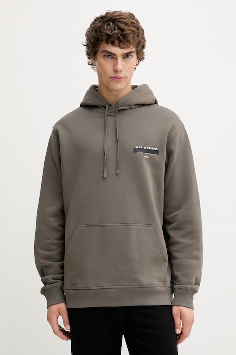 AllSaints hanorac de bumbac REDACT culoarea negru, cu glugă, cu imprimeu, M001NC