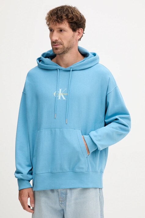 Μπλούζα Calvin Klein Jeans χρώμα: μπλε, με κουκούλα, LV04RC281G