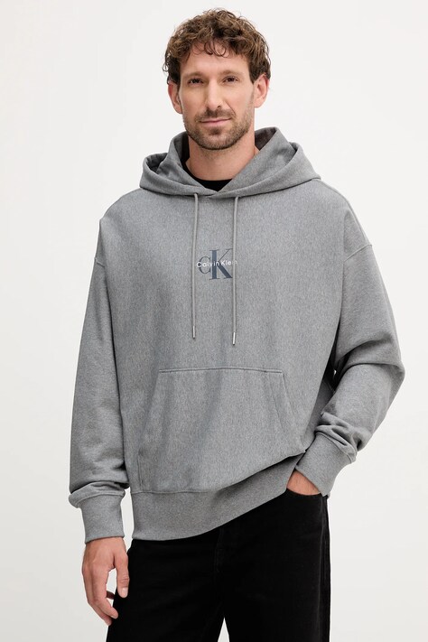 Calvin Klein Jeans bluza męska kolor szary z kapturem z nadrukiem LV04RC281G