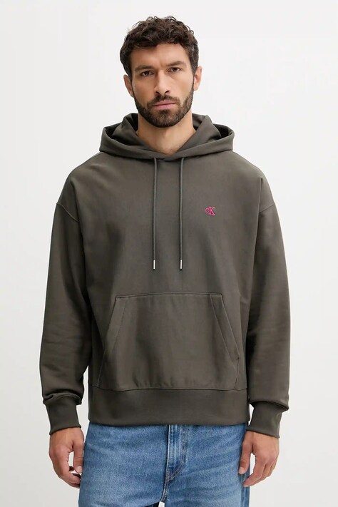 Кофта Calvin Klein Jeans цвет коричневый с капюшоном с принтом LV04RC281G