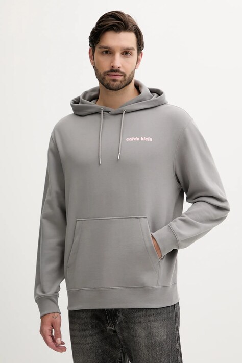 Кофта Calvin Klein Jeans колір сірий з капюшоном з принтом LV04RC293G