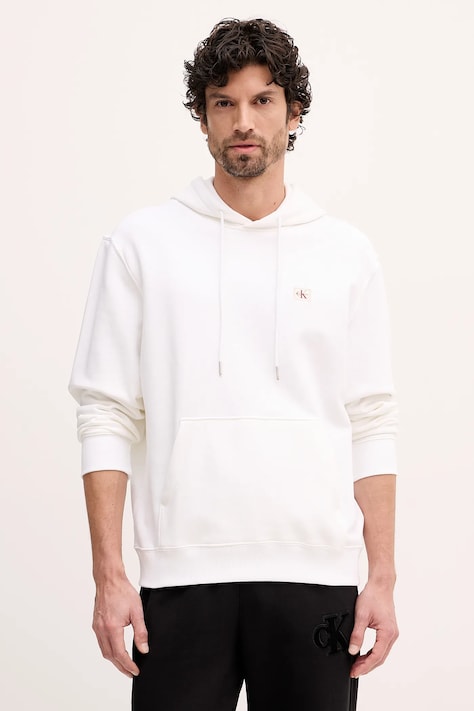 Calvin Klein Jeans bluza męska kolor beżowy z kapturem gładka LV04RC274G