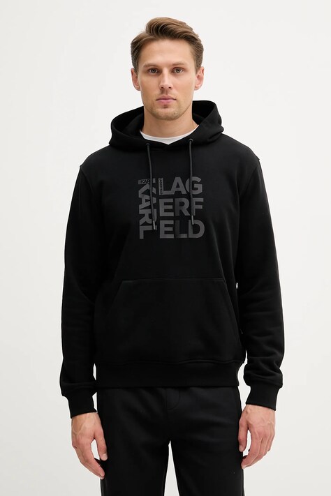 Dukserica Karl Lagerfeld boja: crna, s kapuljačom, s tiskom, 553910.705039