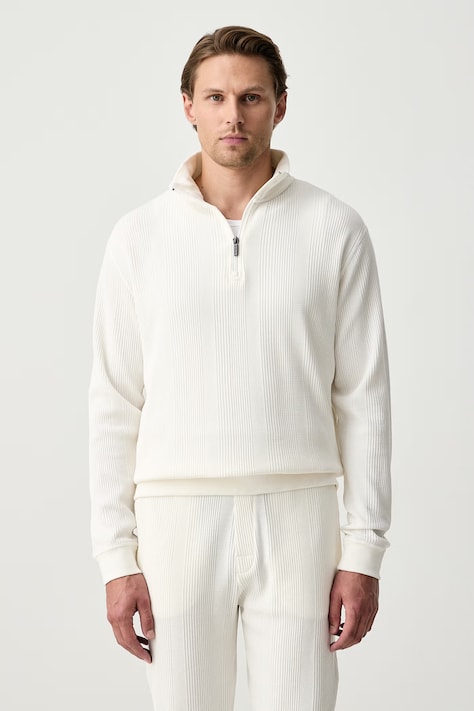 BOSS Домашен суичър мъжки с памук Structure 1/4 Zip бежов 50545597