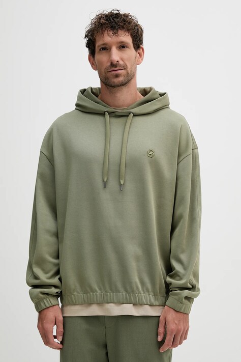 BOSS bluza bawełniana męska kolor zielony z kapturem gładka 50544099